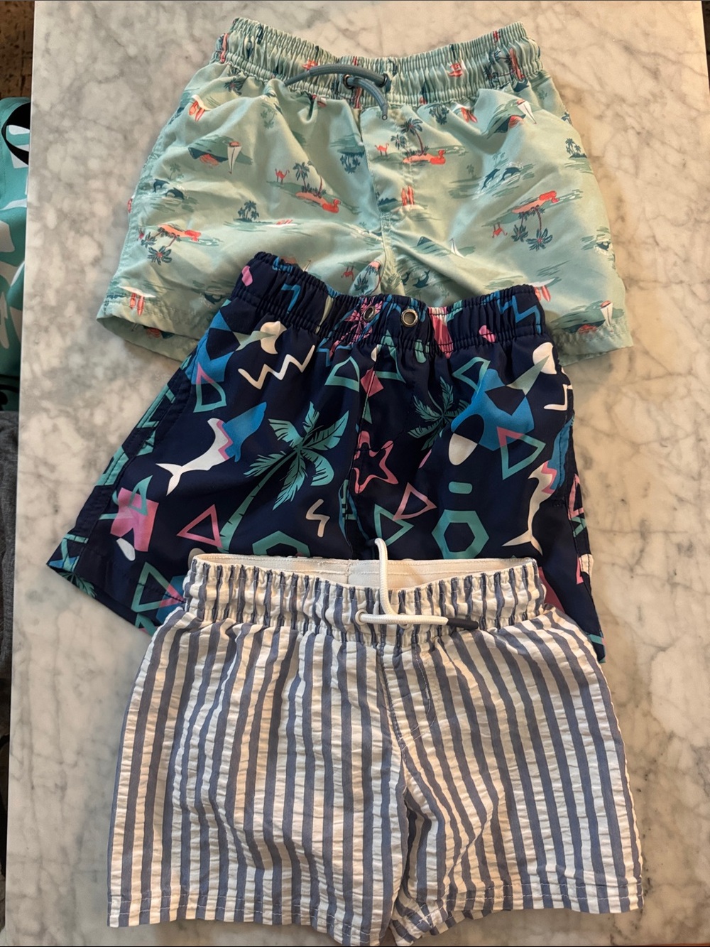 Carters, Cat & Jack Kids Swim Shorts (3) boy toddler tropical navy Geo stripe